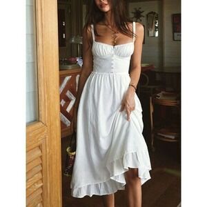 Commense Ruffle Hem‎ Cami Plain Midi Dress white size XS/2